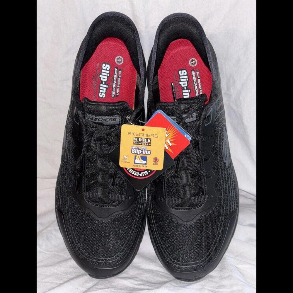 NEW Mens SKECHERS SLIP-INS RF WORK: MAX CUSHIONING ELITE Black MESH Shoes Sz 13W